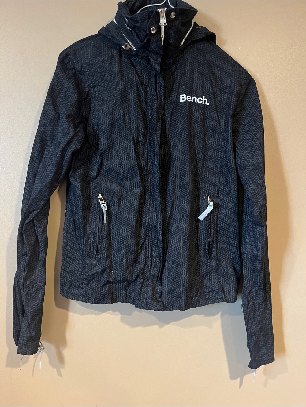 Bench Black Hooded Shell Jacket with White Logo